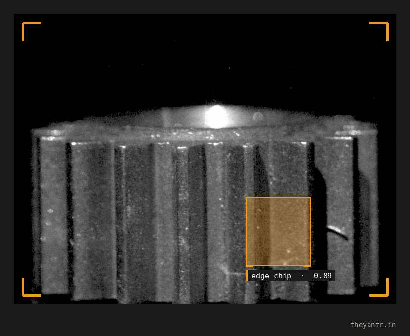 Edge chip defect on a gear, confidence 0.89